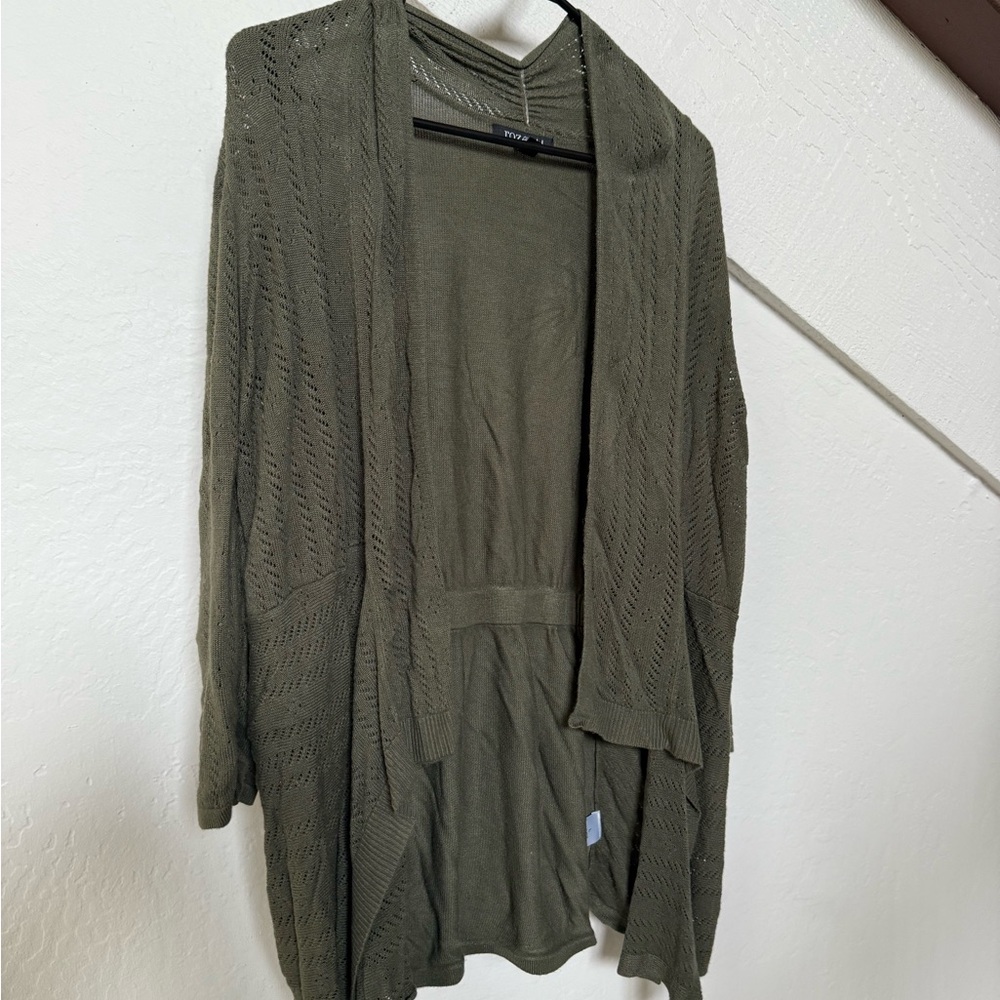 Roz & Ali Green Open-Front Cardigan